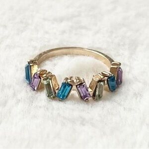 5/$25 🩷 Gold Multi-Stone Baguette Ring - Blue, Purple & Green
